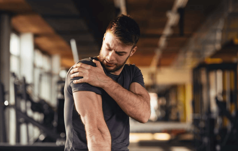 Checking shoulder after physical therapy stretch